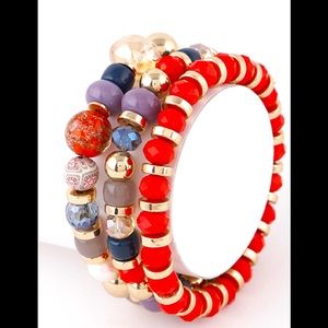 Red Multi-stone and Bead 3in1 Strand Bracelet